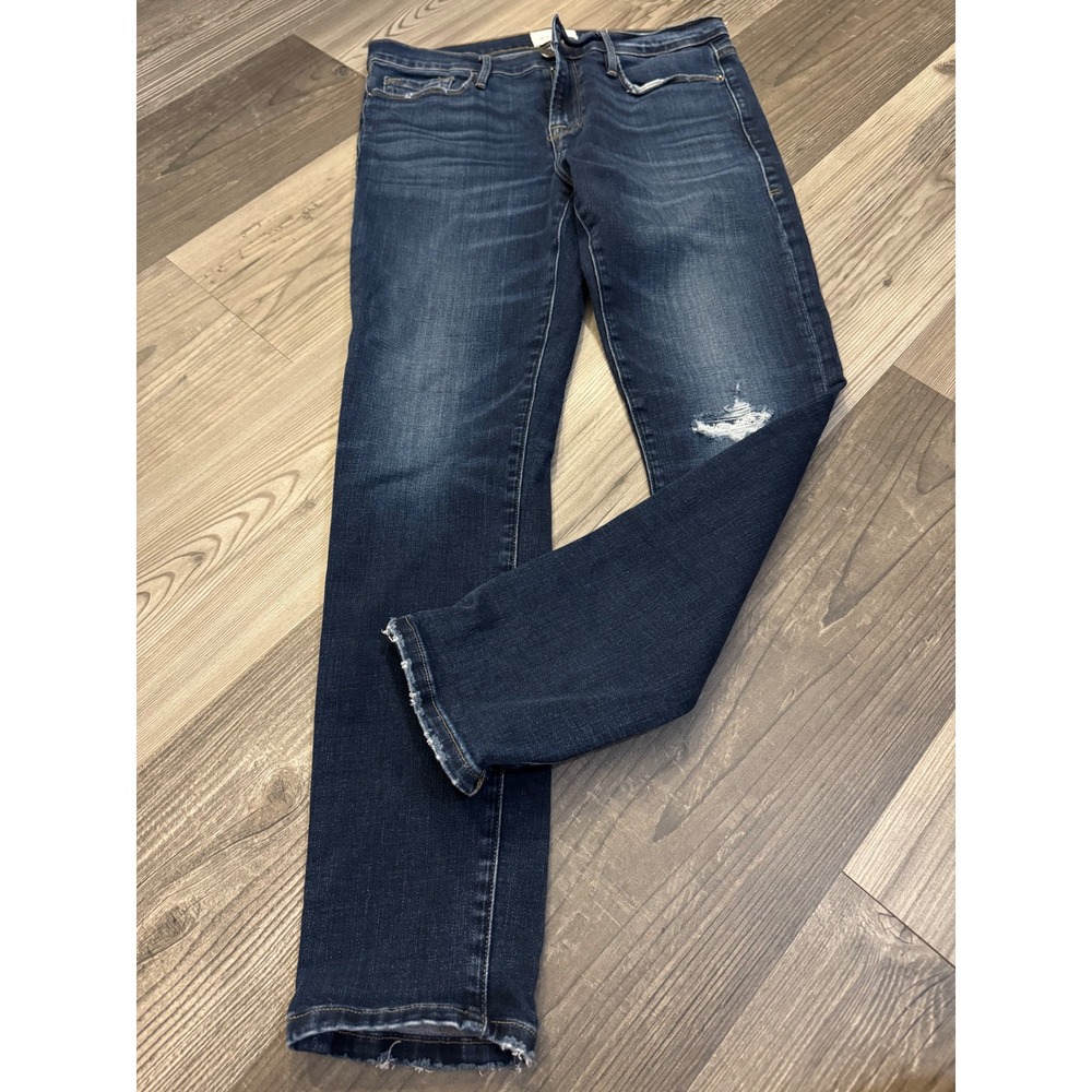 Frame Le Garcon Slim Boyfriend Jeans Dark Wash Distressed Size 27 LGJ779